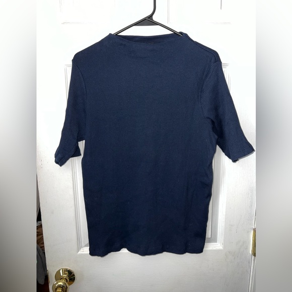Uniqlo Tops - Uniqlo Navy Blue Ribbed Crew Neck Half Sleeve T-Shirt Size XL
